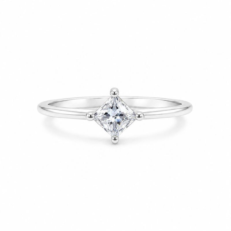 Anel Prata 925 Pedra Moissanite Quadrada