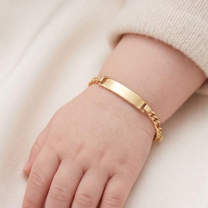 Pulseira Infantil 3x1 Oca com Chapa em Ouro Amarelo 18k